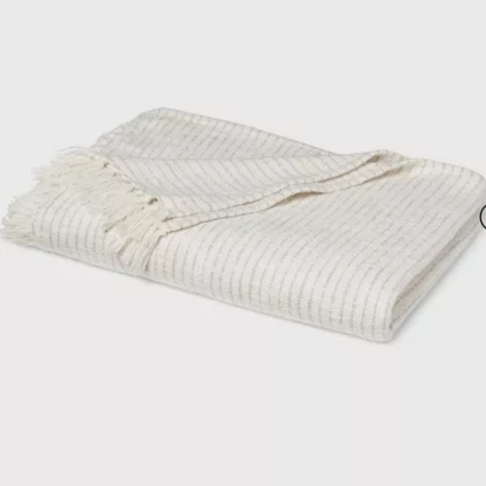Fringed Oversized Throw Blanket Gray Stripe - Threshold